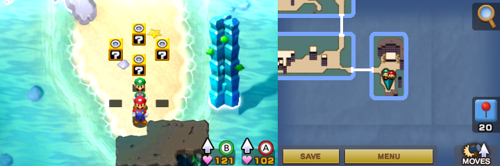 Last four blocks in Gwarhar Lagoon of Mario & Luigi: Superstar Saga + Bowser's Minions.