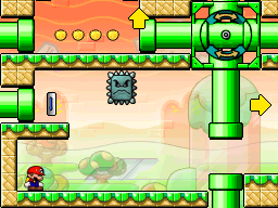 A screenshot of Room 3-4 from Mario vs. Donkey Kong 2: March of the Minis.