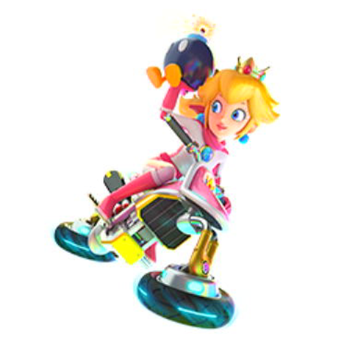 File:NSO MK8D May 2022 Week 2 - Character - Peach in Standard Bike with Bob-omb.png