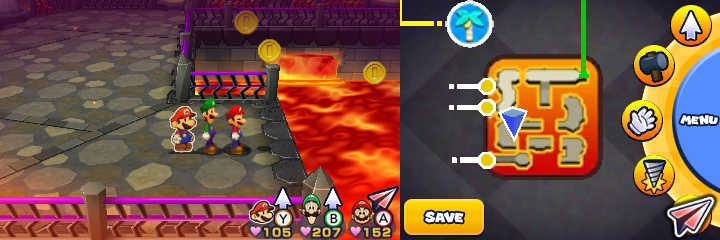 Group near 8 Coins in Bowser's Castle of Mario & Luigi: Paper Jam.