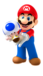 Mario holding a Mini Toad.