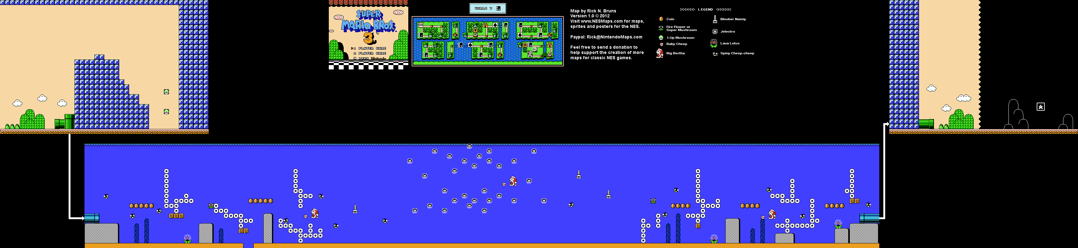 Map of World 7-4 of Super Mario Bros. 3