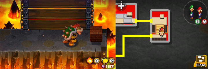 Fourth block in Bowser Path of Mario & Luigi: Bowser's Inside Story + Bowser Jr.'s Journey.