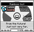 The shelf sprite of one of Ashley's records (Rainbow-bot) in the game WarioWare: D.I.Y., as it appears on the top screen.