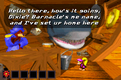 Screenshot of Barnacle in his location in Donkey Kong Country 3 for the Game Boy Advance.