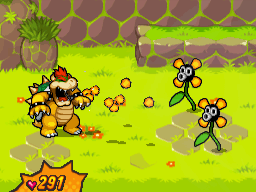 Bowser inhaling the petals of two Flifits in Bumpsy Plains