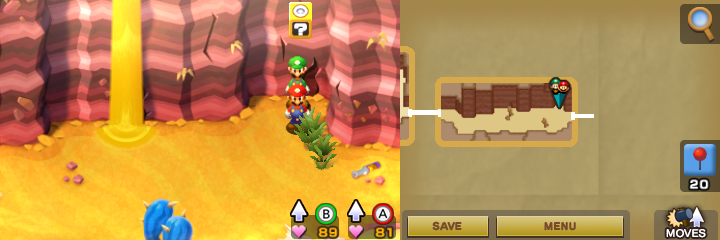 Second block in Teehee Valley of Mario & Luigi: Superstar Saga + Bowser's Minions.