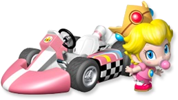 Artwork of Baby Peach with her kart from Mario Kart Wii