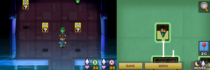 Seventh, eighth and ninth blocks in Beanbean Castle of Mario & Luigi: Superstar Saga + Bowser's Minions.
