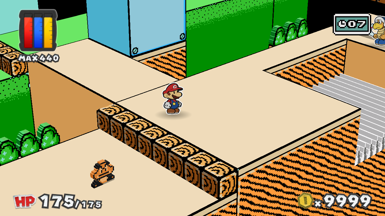 The Flip technique in Paper Mario: Color Splash. Note the 10 seconds timer in the upper right corner.