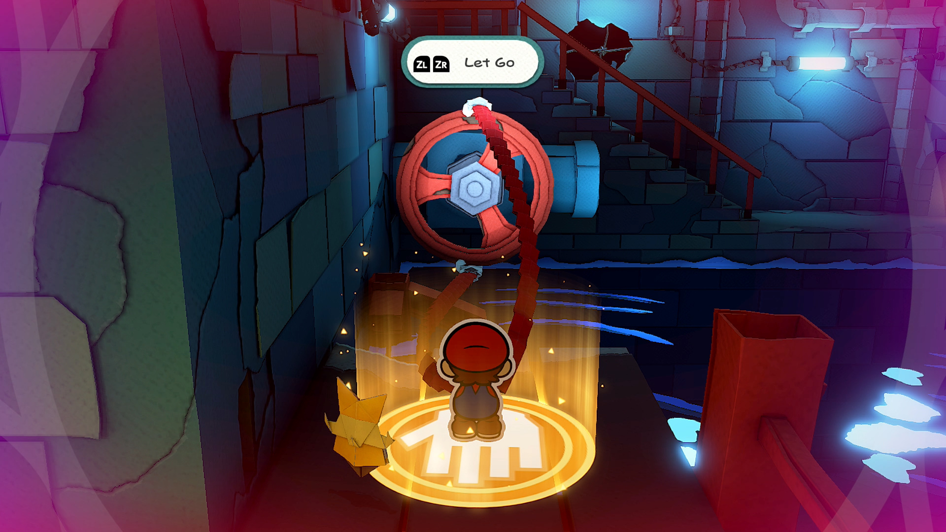 Mario using the 1,000-Fold Arms move to interact with a valve in the Graffiti Underground