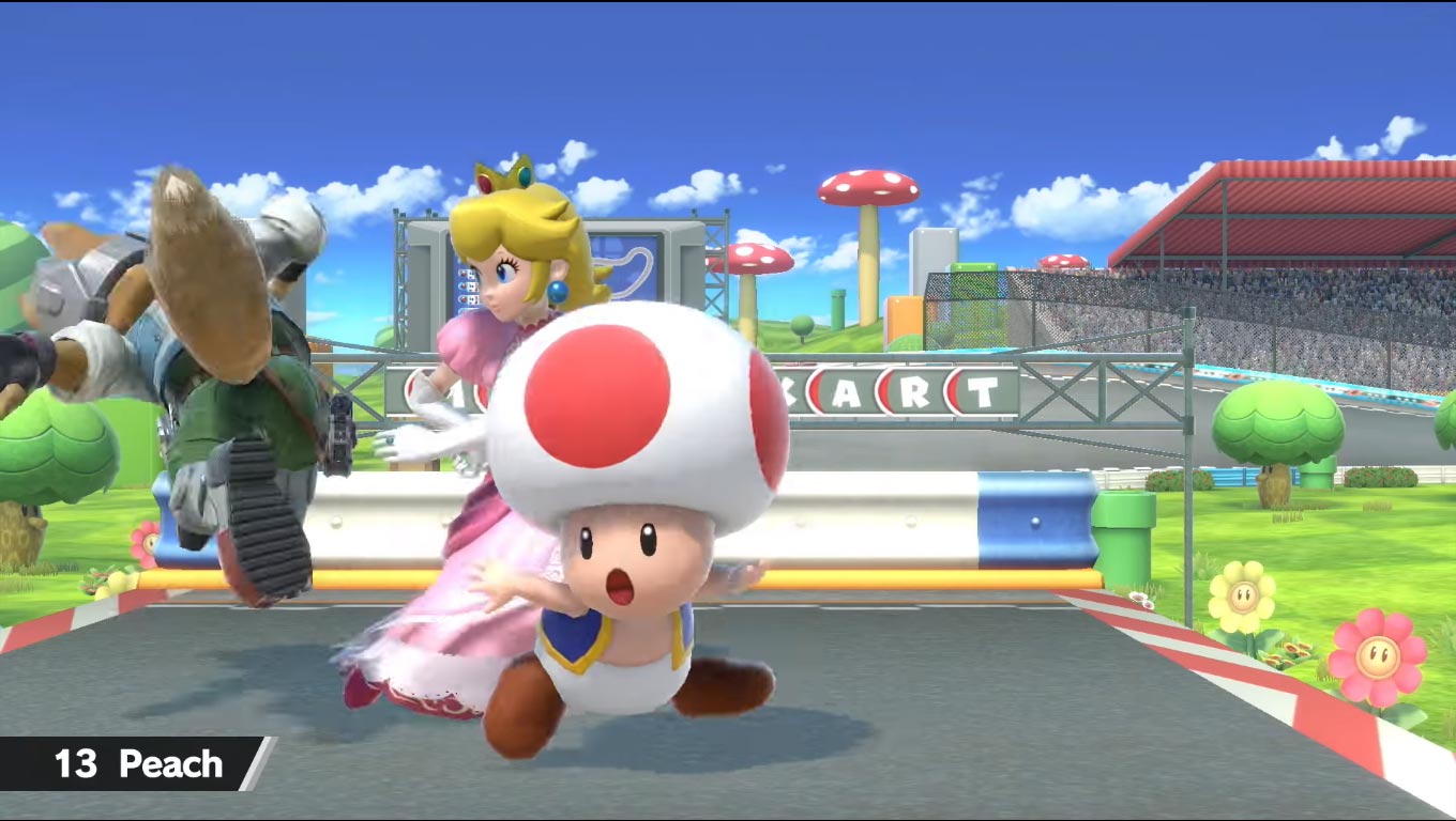 Toad defending Peach