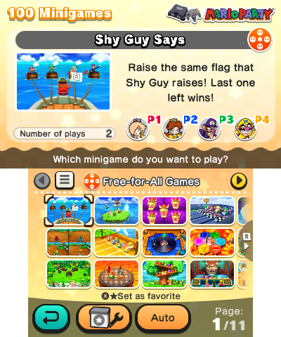 Minigame selection screen from Mario Party: The Top 100.