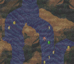 Last Frog Coin on the waterfall section of Midas River of Super Mario RPG: Legend of the Seven Stars.