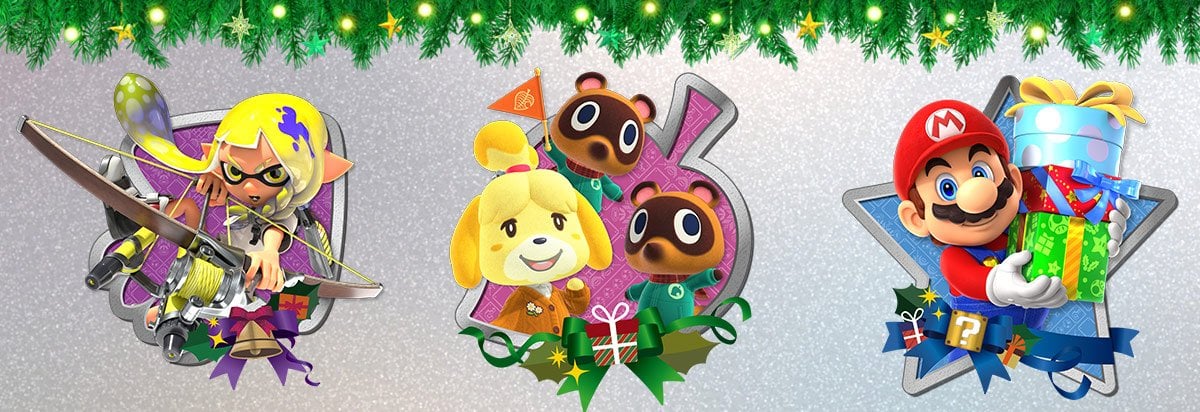 Play Nintendo holiday 2022 artwork, showing Isabelle alongside Mario and other Nintendo characters