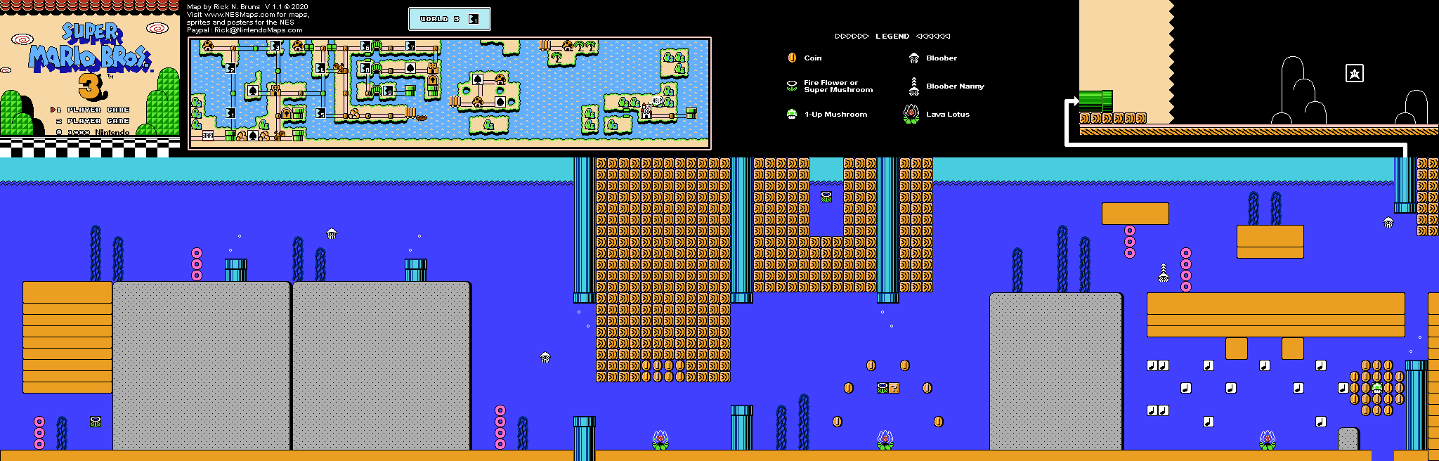 Map of World 3-1 of Super Mario Bros. 3