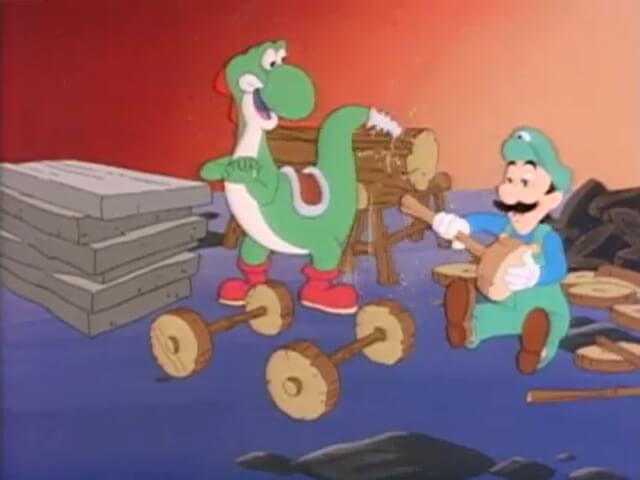 File:SMWTV Luigi and Yoshi Making Wheels.jpg