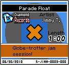 The shelf sprite of one of Jimmy T's records (Parade Float) in the game WarioWare: D.I.Y., as it appears on the top screen.