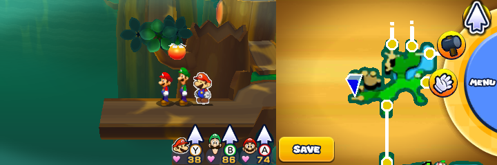 Group near a Berry in Gloomy Woods of Mario & Luigi: Paper Jam.