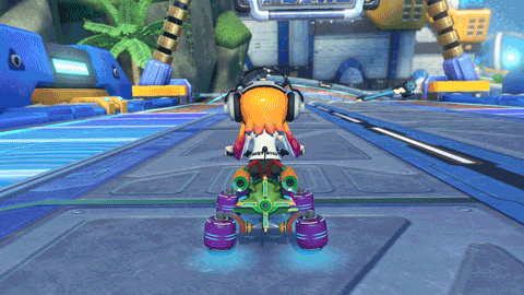 Inkling Girl performing a trick in Big Blue in Mario Kart 8 Deluxe