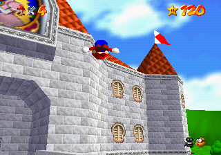 Mario Somersaulting in the air.