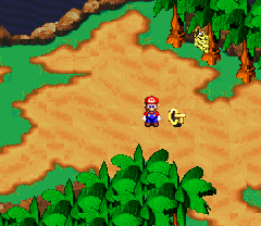 Mario finding the Shed Key after defeating Yaridovich in Seaside Town of Super Mario RPG: Legend of the Seven Stars.