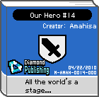 The shelf sprite of one of Orbulon's favorite artist's comics: Our Hero #14 in the game WarioWare: D.I.Y..
