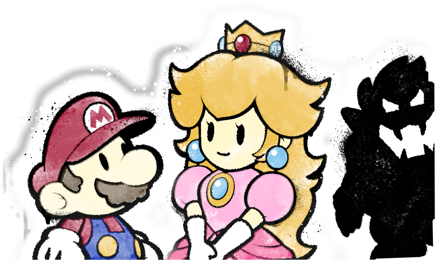 Mario, Peach, and Bowser's silhouette