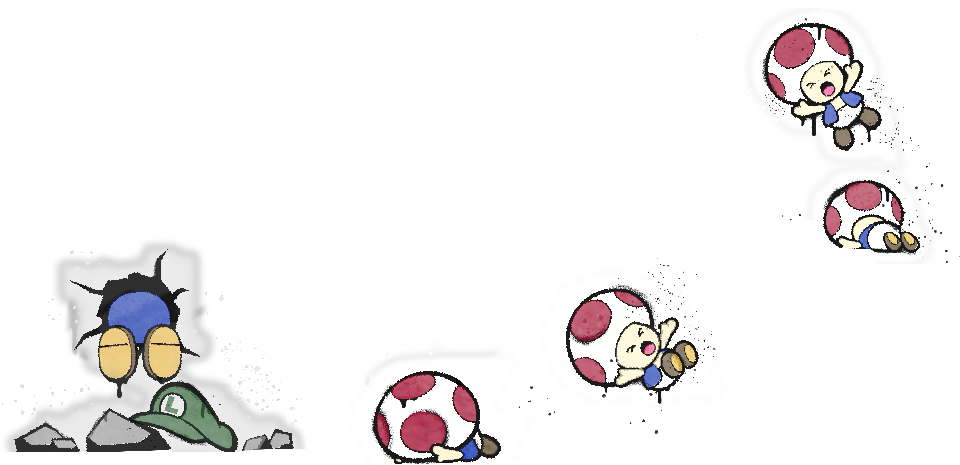 Luigi and some Toads are defeated