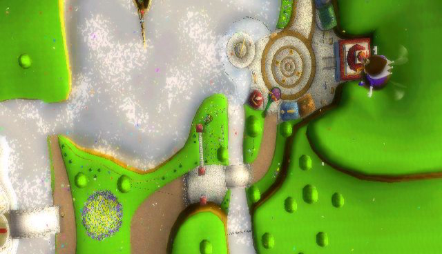 An overhead shot of the Castle Gardens from the end of Super Mario Galaxy.