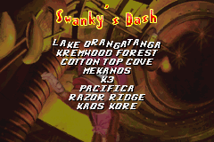 The Swanky's Dash stage select from the Bonus Games mode of Donkey Kong Country 3 for Game Boy Advance