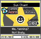 The shelf sprite of one of Ashley's records (Sun Chant) in the game WarioWare: D.I.Y., as it appears on the top screen.