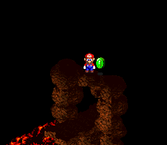 Mario finding second Frog Coin in Barrel Volcano of Super Mario RPG: Legend of the Seven Stars.