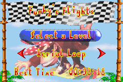 The "Bonus Games" menu of Funky's Flights in Donkey Kong Country 2 for the Game Boy Advance.