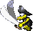 Sprite of a yellow Kutlass in Donkey Kong Country 2: Diddy's Kong Quest.