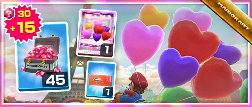 The Heart Balloons Pack from the Valentine's Tour in Mario Kart Tour