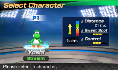 Yoshi's stats in the golf portion of Mario Sports Superstars