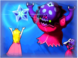 Princess Peach sealing the Elder Princess Shroob in the Cobalt Star in front of the younger Princess Shroob in Mario & Luigi: Partners in Time.