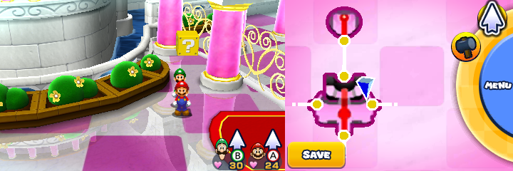 Ninth block in non-damaged Peach's Castle of Mario & Luigi: Paper Jam.