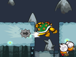 Screenshot of the sliding haymaker in Mario & Luigi: Bowser's Inside Story