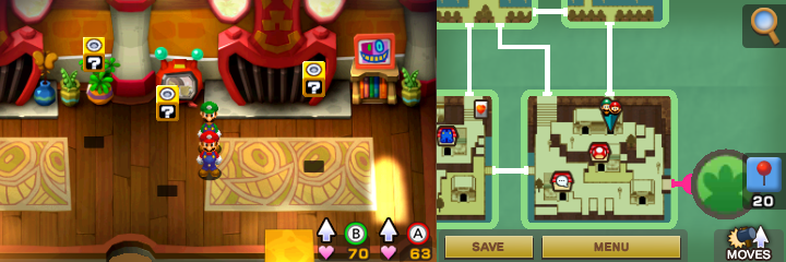 Seventeenth, eighteenth and nineteenth blocks in Beanbean Castle of Mario & Luigi: Superstar Saga + Bowser's Minions.