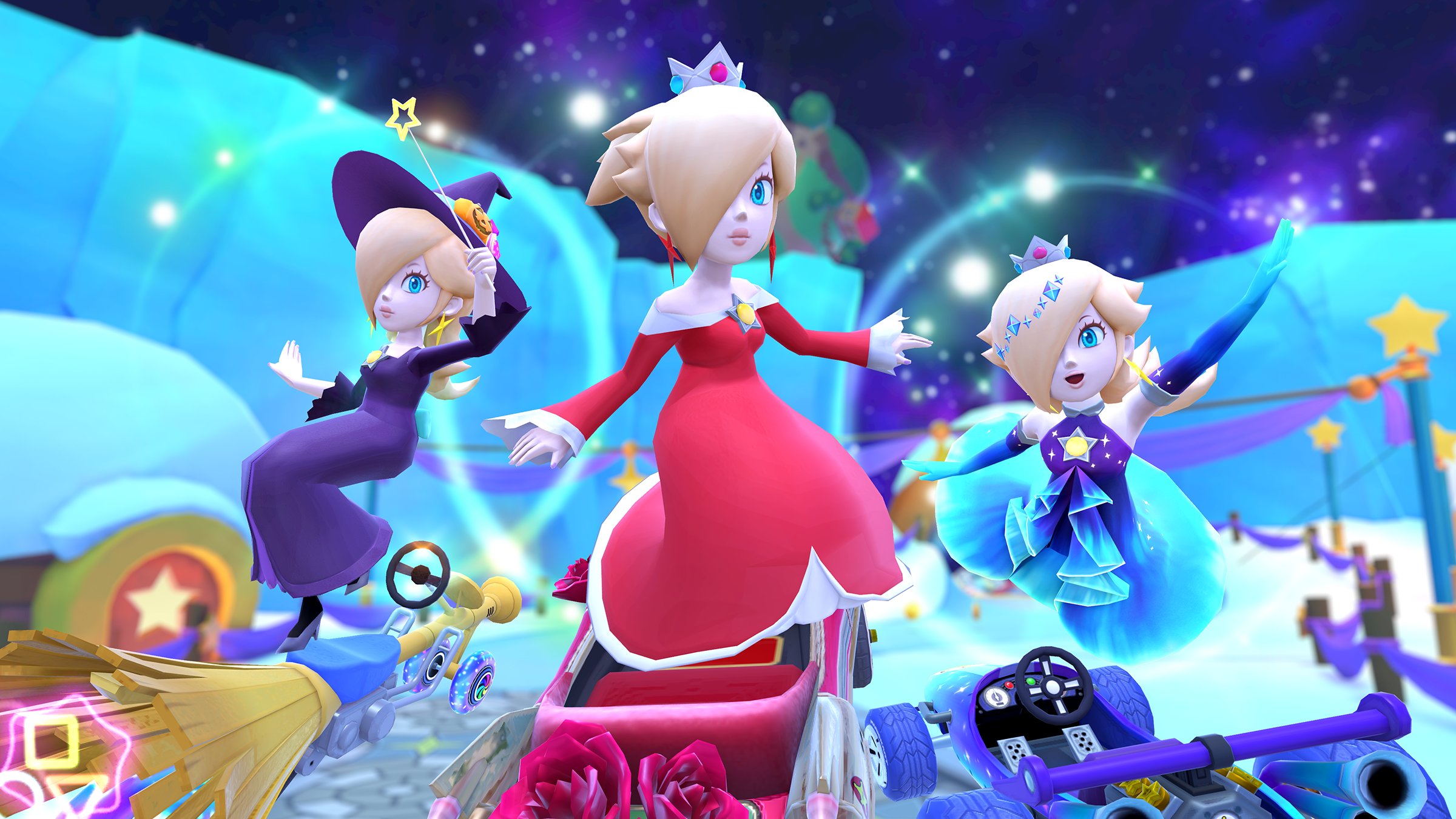 Fire Rosalina, Rosalina (Halloween), and Rosalina (Aurora) tricking on 3DS Rosalina's Ice World