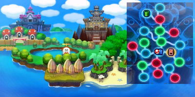 Map of the Mushroom Kingdom and Bowser's body in Mario & Luigi: Bowser's Inside Story + Bowser Jr.'s Journey.