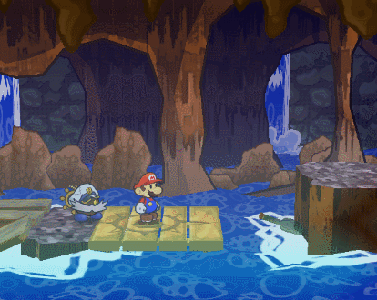 Mario using the Boat Mode in Paper Mario: The Thousand-Year Door.
