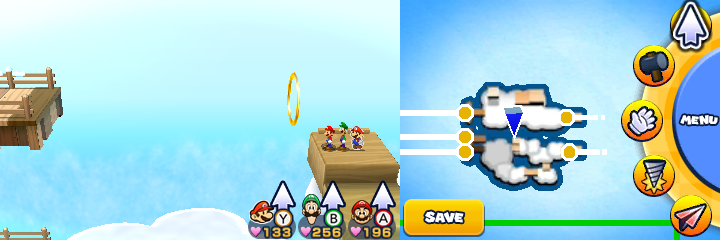 Group near a golden ring containing 12 10-Coins in Mount Brrr of Mario & Luigi: Paper Jam.