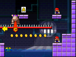 A screenshot of Room 4-6 from Mario vs. Donkey Kong 2: March of the Minis.