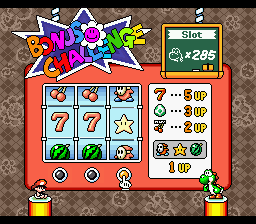 Yoshi and Baby Mario playing the Bonus Challenge Slot Machine.