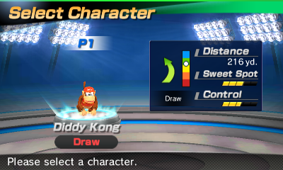 Diddy Kong's stats in the golf portion of Mario Sports Superstars
