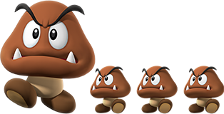 File:SMM3DS Big Goomba and Goombas Artwork.png