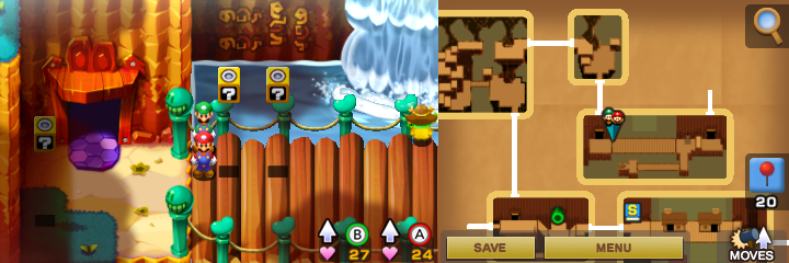 Ninth, tenth and eleventh blocks in Hoohoo Mountain of Mario & Luigi: Superstar Saga + Bowser's Minions.